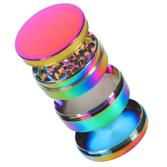 Colorful Large 2 Inch Stylish Herb Grinder, 4 Pieces, Tobacco Grinder, Rainbow Herb & Spice Grinder, Mini Scraper Tool