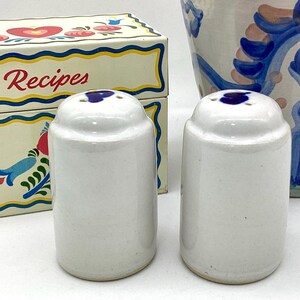 M A Hadley Pottery Blue and White Salt and Pepper Shakers Plain  No Pattern Rare