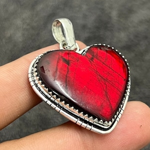 Handmade Heart Red Labradorite 925 Sterling Silver Pendant