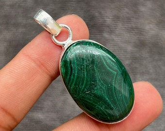 Malachite Pendant Silver Necklace Malachite 925 Sterling Silver jewellery Handmade Malachite Silver Bazel setting Pendant gift her Birthday