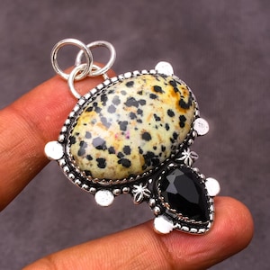 Dalmatian Jasper Pendant Dalmatian jasper Silver Necklace Dalmatian 925 Sterling Silver jewellery Handmade Jewelry Gift for her Mom Gift