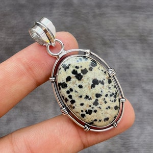 Dalmatian Jasper Pendant Dalmatian jasper Silver Necklace Dalmatian 925 Sterling Silver jewellery Handmade Dalmatian jasper Silver Pendant