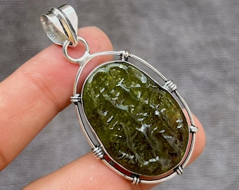 Moldavite Pendant 925 Sterling Silver Pendant Handmade Lab Created Moldavite Gemstone Pendant Gift For Mom Birthstone Jewelry Handmade Gift