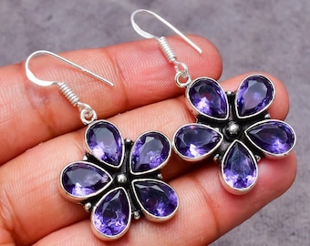 Amethyst 925 Sterling Silver Earrings Handmade Amethyst Gemstone Earring Gift For Mom Multi stone silver Handmade Jewelry Gift
