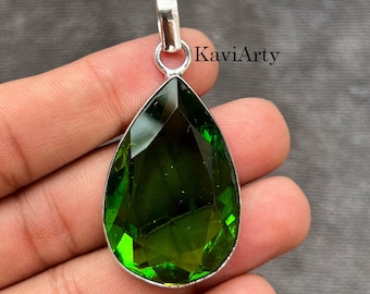 Handgemaakte peervormige peridot hanger: 925 sterling zilveren edelsteen sieraden