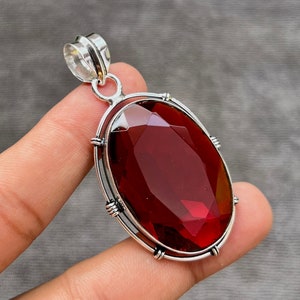 Red Garnet Pendant 925 Sterling Silver Pendant Handmade Red Garnet Gemstone Pendant Gift For Mom Love Handmade Jewelry Gift