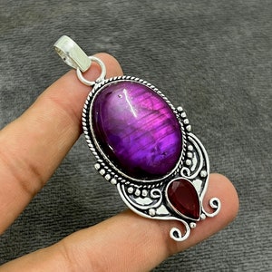 Purple Labradorite Pendant 925 Sterling Silver Pendant Handmade Purple Colored Labradorite Gemstone Pendant Gift For Mom Gift For Her
