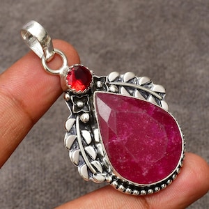 Handmade Ruby 925 Sterling Silver Pendant: Kashmir Style Gemstone Jewelry