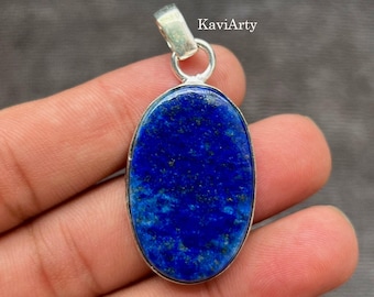 Handgemaakte lapis lazuli-hangerketting: 925 sterlingzilver, ovale edelsteen