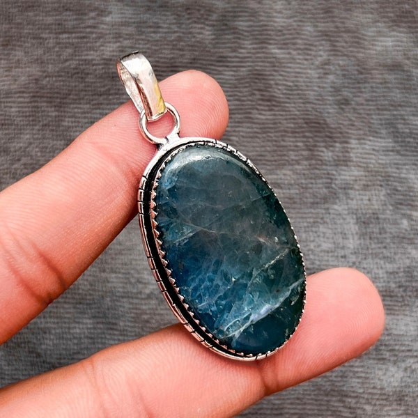 Natural Blue Neon Apatite Pendant 925 Sterling Silver Pendant Handmade Neon Apatite Gemstone Pendant Gift For Mom Birthstone Jewelry Gift