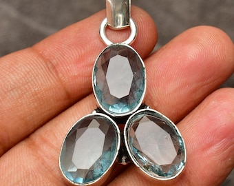 Aquamarijnhanger: handgemaakte 925 sterlingzilveren kettingsieraden