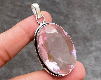 Pendentif En Argent Sterling 925 Avec Kunzite - Fait Main En Inde - Pierre Créée En Labo - Neuf Sans Emballage