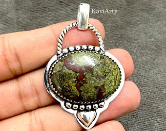 Handmade Dragon Blood Jasper Pendant, 925 Sterling Silver, Oval Gemstone jewelry
