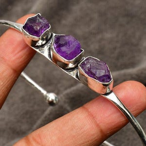 Natural Amethyst Gemstone 925 sterling silver Cuff Jewelry, Birthstone Cuff, Raw Stone amethyst , Gift for mom, Gemstone Cuff, Gift for her