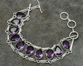 Amethyst Gemstone Bracelet: Handmade 925 Sterling Silver Jewelry