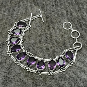 Amethyst Gemstone Silver Bracelet Amethyst Bracelet 925 Sterling Silver Amethyst Handmade Jewelry Bracelet Gift for Her Gift For Mom Jewelry