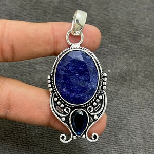 Faceted Blue Sapphire Pendant 925 Sterling Silver Pendant Blue Sapphire Gemstone Jewelry Handmade Pendant Silver Jewelry Gift For Her Mom sapphire jewellery for gift handmade gemstone jewelry