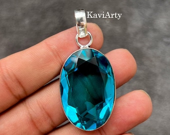 Handgemaakte ovale blauwe topaashanger: 925 sterlingzilveren edelsteensieraden