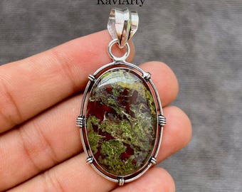 Handmade Dragon Bloodstone Pendant: 925 Sterling Silver Gemstone Jewelry