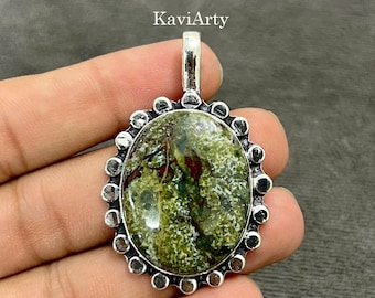 Handmade Dragon Blood Jasper Pendant, 925 Sterling Silver
