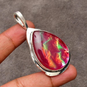 Handgefertigter Tropfenanhänger Feueropal: 925 Sterlingsilber
