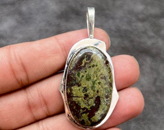 Handmade Dragon Bloodstone Pendant: Oval Sterling Silver Gemstone Jewelry