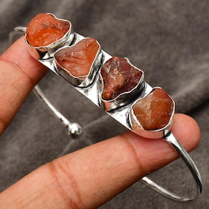 Natural Carnelian Gemstone 925 sterling silver Cuff Jewelry, Birthstone Cuff, Raw Stone Carnelian Bracelet,Gift for mom,  Gift for her