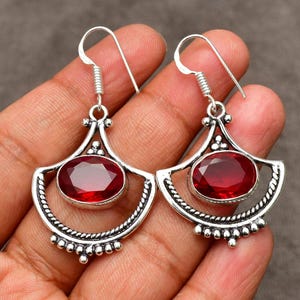 Handmade Red Garnet Earrings: 925 Sterling Silver Gemstone Jewelry
