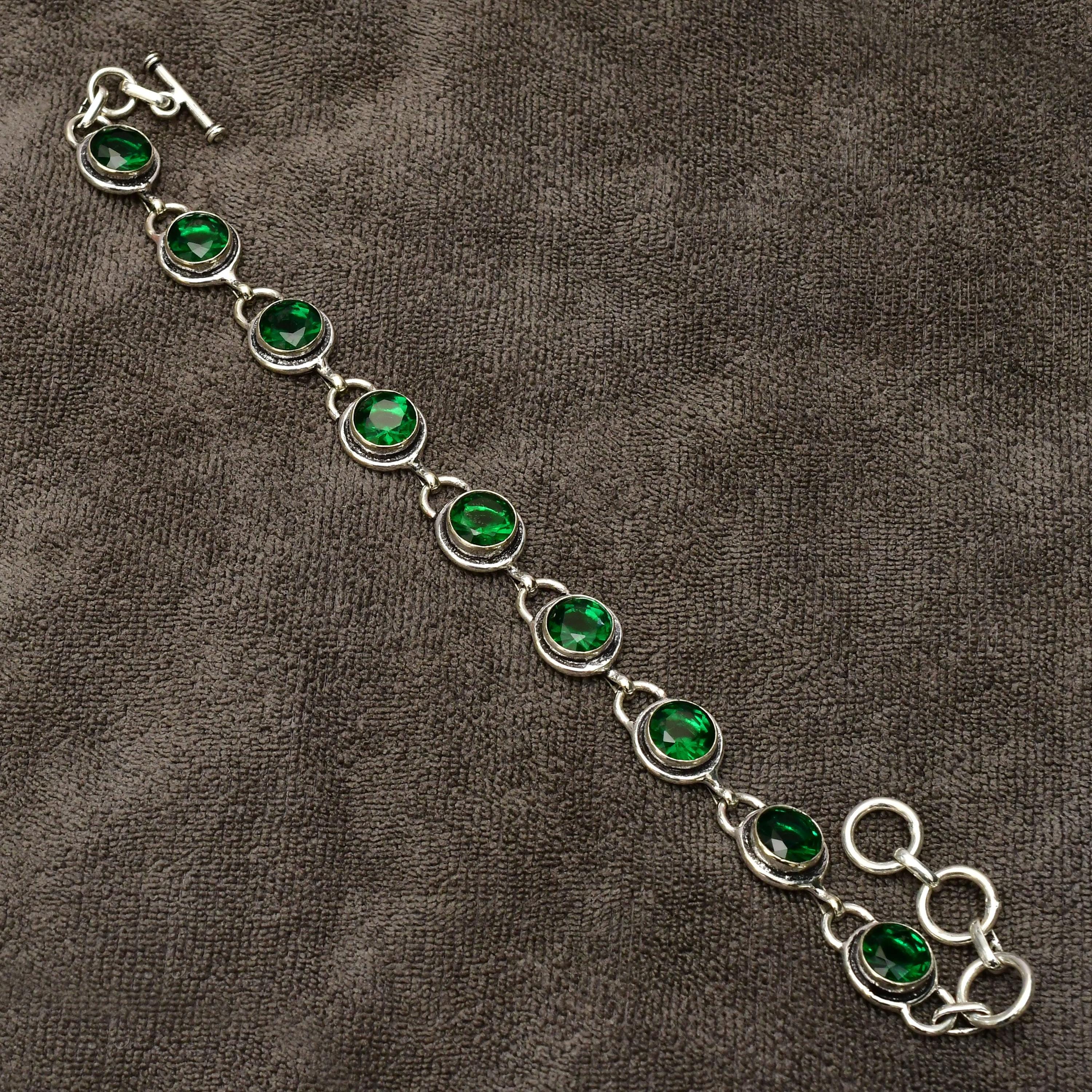 Chrome Diopside Gemstone Bracelet: Handmade 925 Sterling Silver, 7 Inch