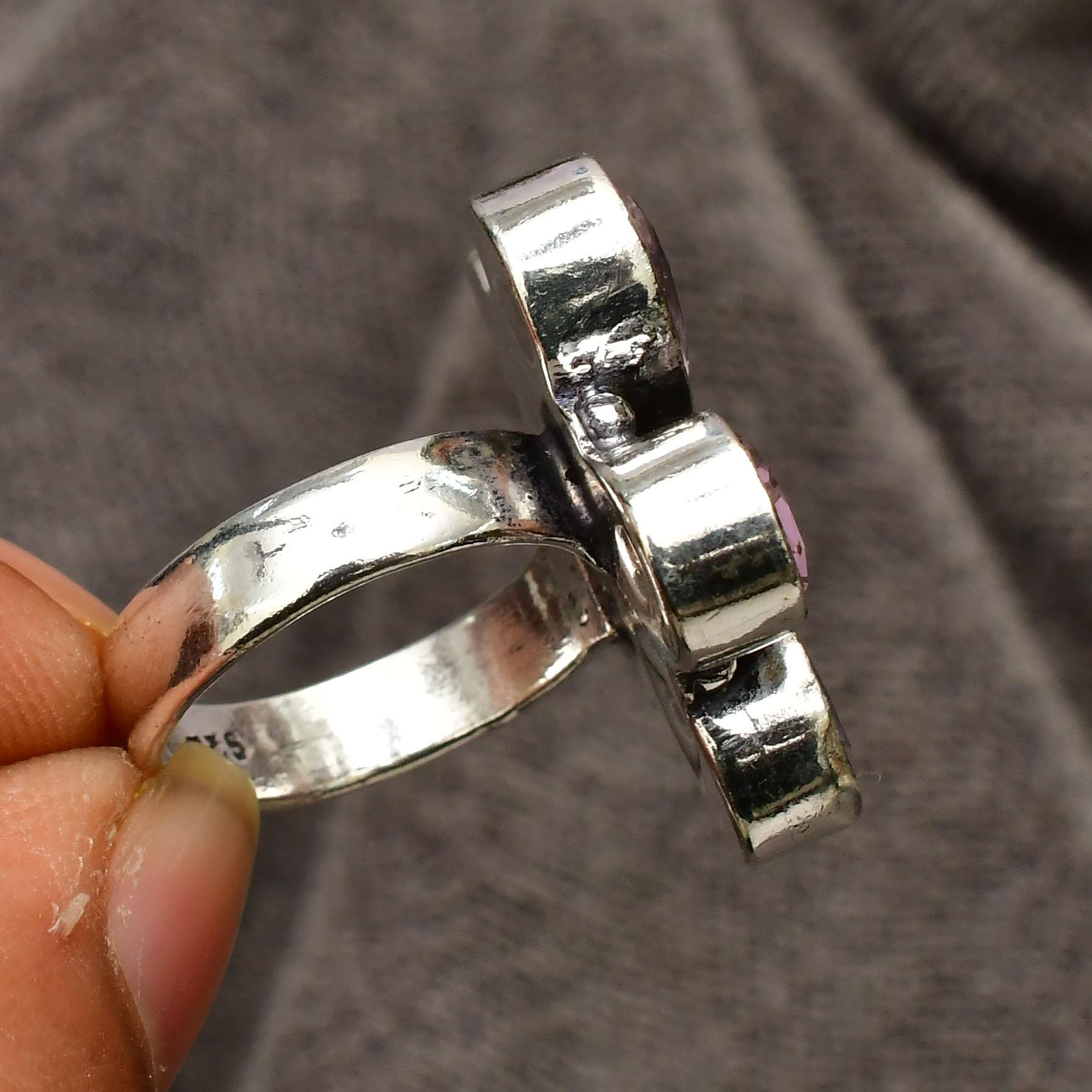 Anello Donna Regolabile In Argento Con Kunzite Rosa E Topazio - Quadrato Taglio Fiore Di Ghiaccio (lusso) - Foto 4