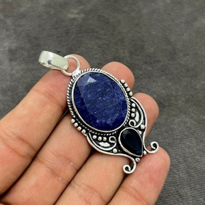 Faceted Blue Sapphire Pendant 925 Sterling Silver Pendant Blue Sapphire Gemstone Jewelry Handmade Pendant Silver Jewelry Gift For Her Mom sapphire jewellery for gift handmade gemstone jewelry