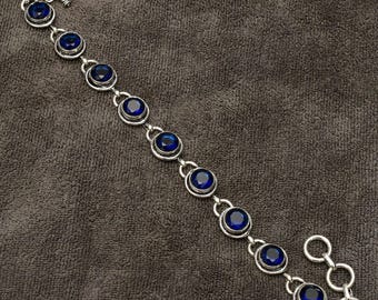 Blue Sapphire Bracelet: Handmade 925 Sterling Silver Jewelry, 7 Inch