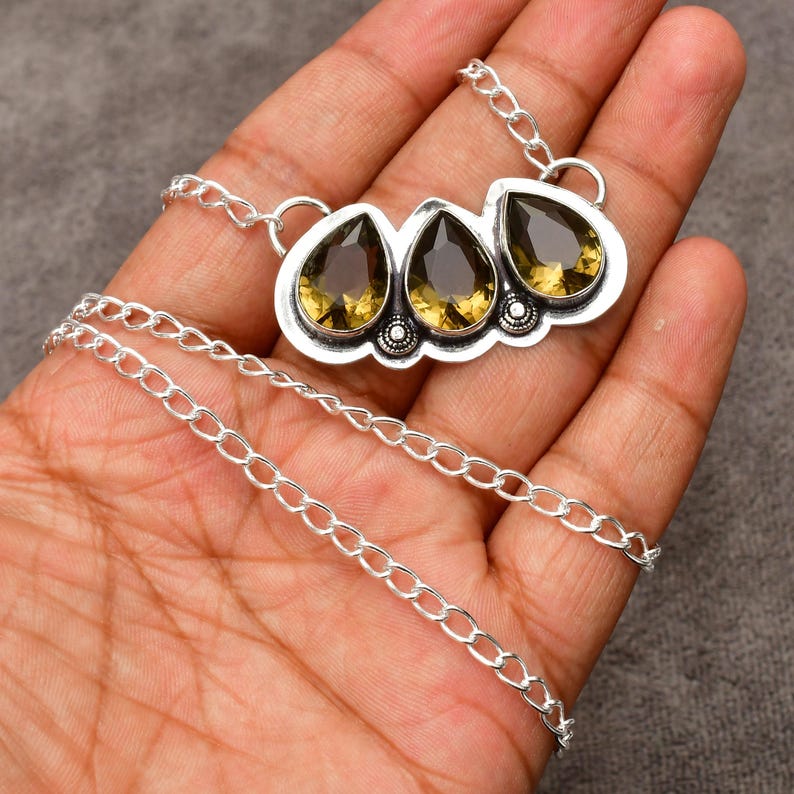 Smoky Quartz Gemstone Handmade 925 Sterling Silver Necklace Earrings