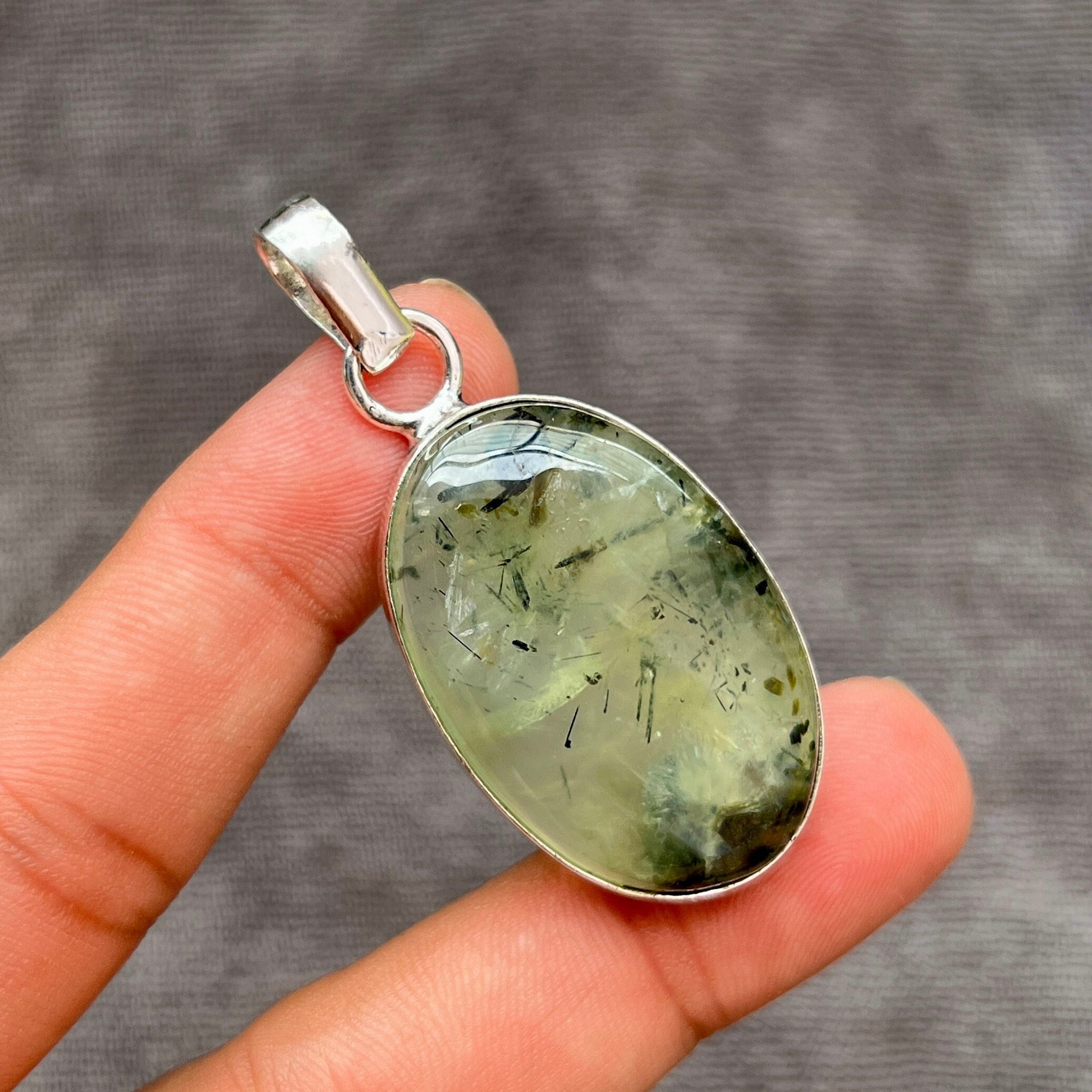 Natural Prehnite Pendant 925 Sterling Silver Pendant Handmade Prehnite Gemstone Pendant Gift For Mom Bazel Silver Prehnite Pendant gift