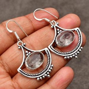 White Topaz Earrings 925 Sterling Silver Earrings Handmade White Topaz Gemstone Earring For Mom Multi stone silver Handmade Jewelry Gift