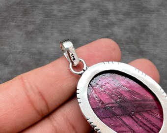 Ciondolo Artigianale In Argento 925 Con Labradorite Viola E Granato – Fatto In India