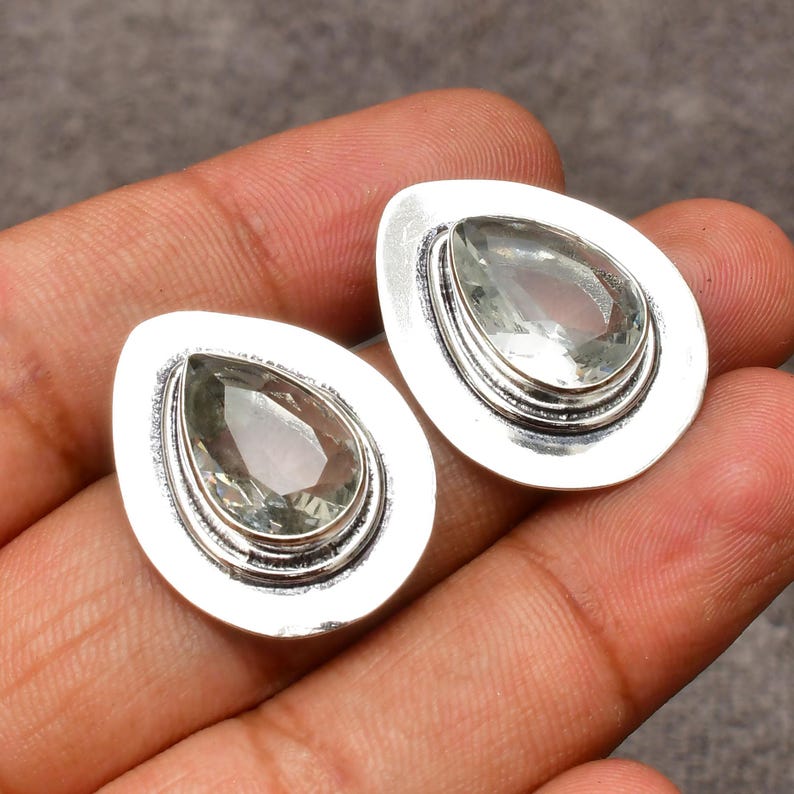 White Topaz Gemstone Handmade 925 Sterling Silver Necklace Earrings Set