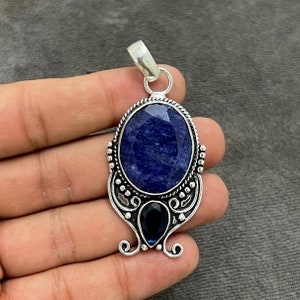 Faceted Blue Sapphire Pendant 925 Sterling Silver Pendant Blue Sapphire Gemstone Jewelry Handmade Pendant Silver Jewelry Gift For Her Mom sapphire jewellery for gift handmade gemstone jewelry