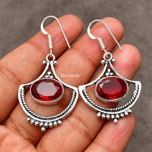 Handmade Red Garnet Earrings: 925 Sterling Silver Gemstone Jewelry