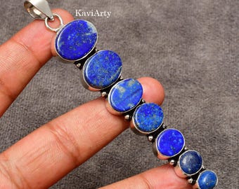 Lapis Lazuli 925 Sterling Silver Pendant Necklace - Handmade