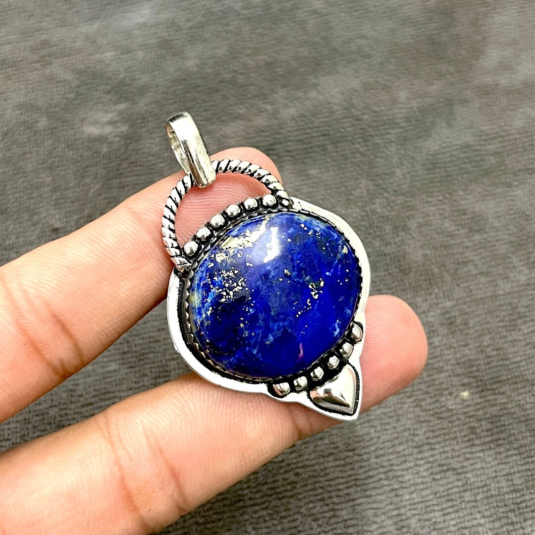 Collier En Argent Sterling 925 Avec Pierre Lapis-lazuli - Fait Main - Longueur 18 Pouces