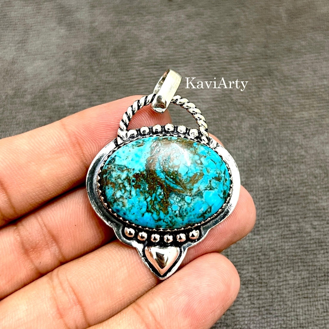 Handmade Oval Turquoise Pendant: 925 Sterling Silver Gemstone
