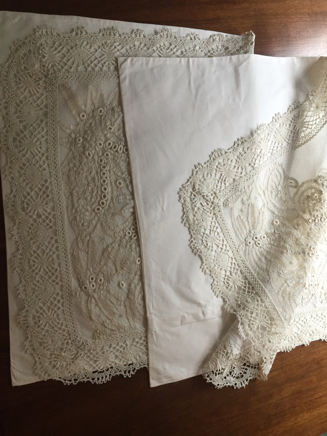 ANTIQUE PILLOW Shams With Battenburg Tape Lace Cream Color Etsy