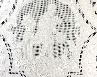Antik Appenzell broderad bordsduk för bankett: Figurativt linne för brud och brudgum, 304 cm bröllopsduk