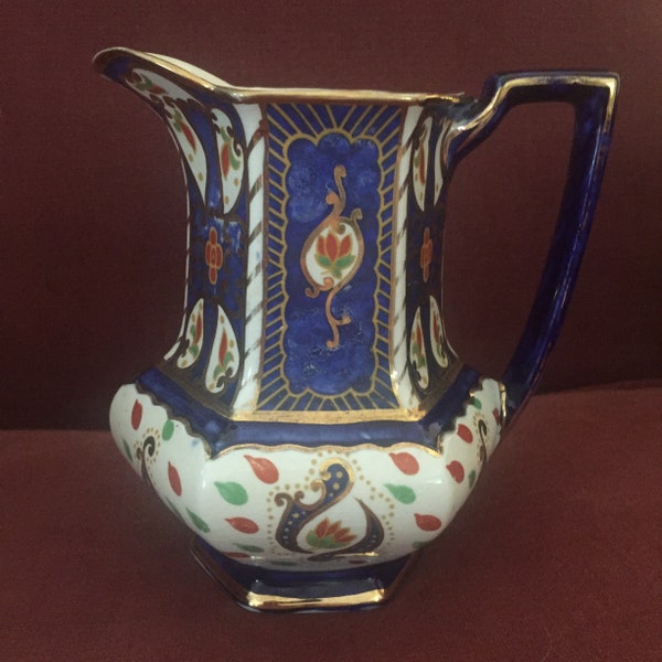 ROYAL WINTON Porcelain Ivory Ware Gaudy Imari Patterned Water Jug England Blue Cream and Red with Gold Trim Hand Painted Vintage Beautiful!