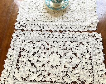 Antique Point de Venise Lace Placemats: Handmade Floral Design, Set of 8