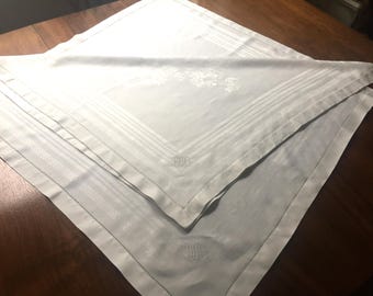 ANTIQUE LAPKINS A Pair Super Large Victorian Linen Lapkins with Monogram Dimension 28-Inches Square Damask Geranium Pattern