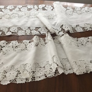 ANTIQUE TABLE SETTING White 17-Pieces 2 Long and 1 Shorter Runner, 2 Placemats and 12 Napkins Most Unique Very Rare Refectory Set, Gorgeous!