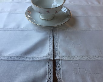ANTIQUE/VINTAGE Luncheon or Tea Napkins a Set of Twelve Fine Linen and Very Fine Hand Drawn Thread Work Simple Classic Design C1930