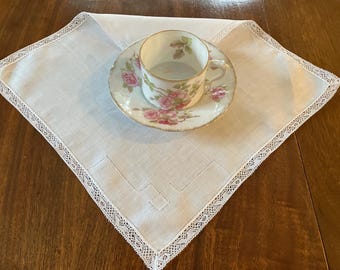 ANTIQUE/VINTAGE Luncheon or Tea Napkins a Set of Twelve Fine Linen and Very Fine Hand Drawn Thread Work Simple Classic Design C1930